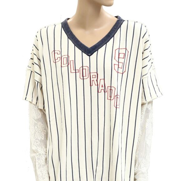 Free People We The Free Trevor Tee Tunic Top Striped Graphic Printed L 281142 - Picture 7 of 9